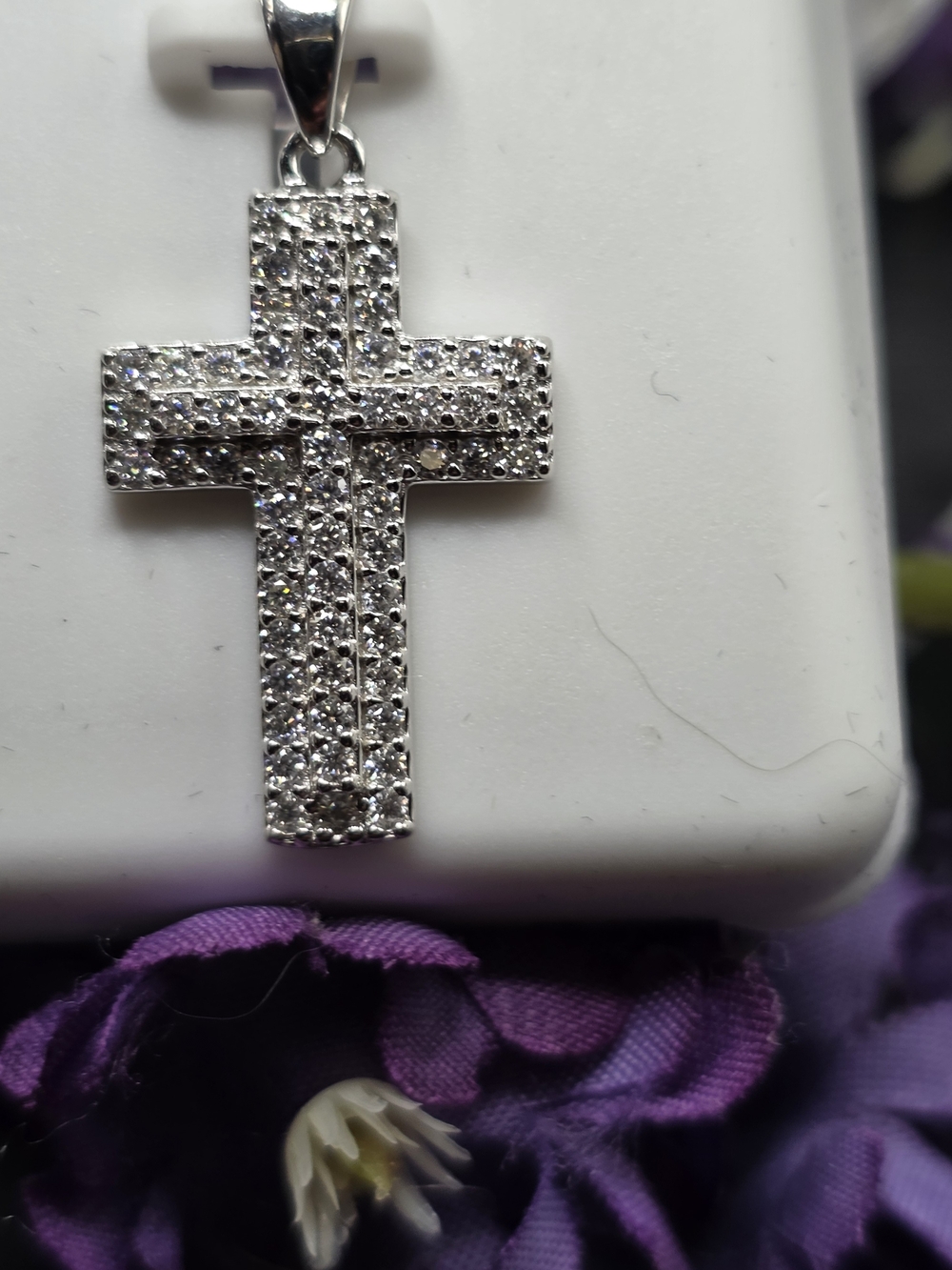 Silver Cross Pendant Necklace - Classic Religious Jewelry with moissanite